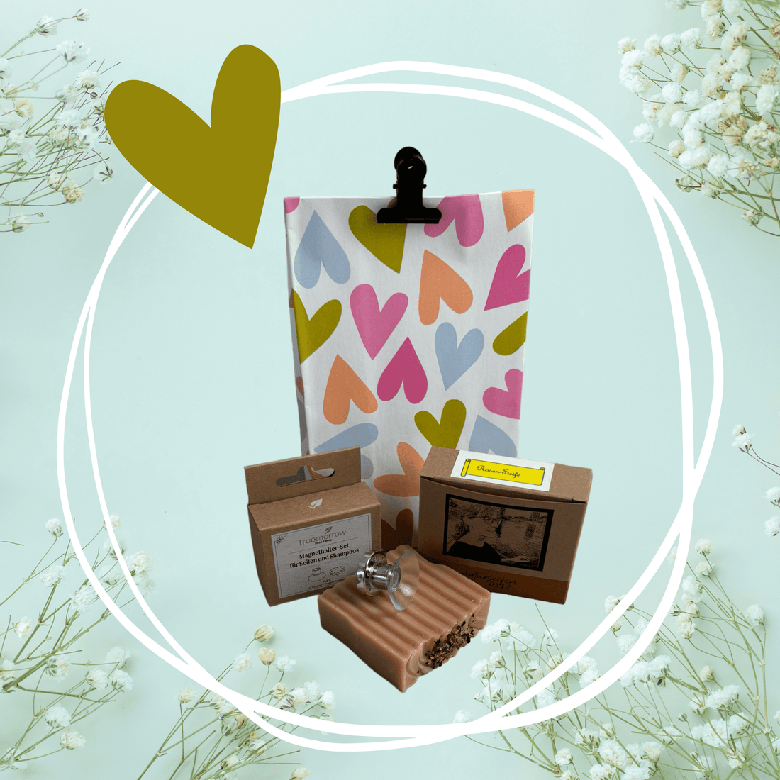 Geschenkset, Geschenkverpackungstüte, mit Klemme, Seifenschachtel für Naturseife, Magnethalter