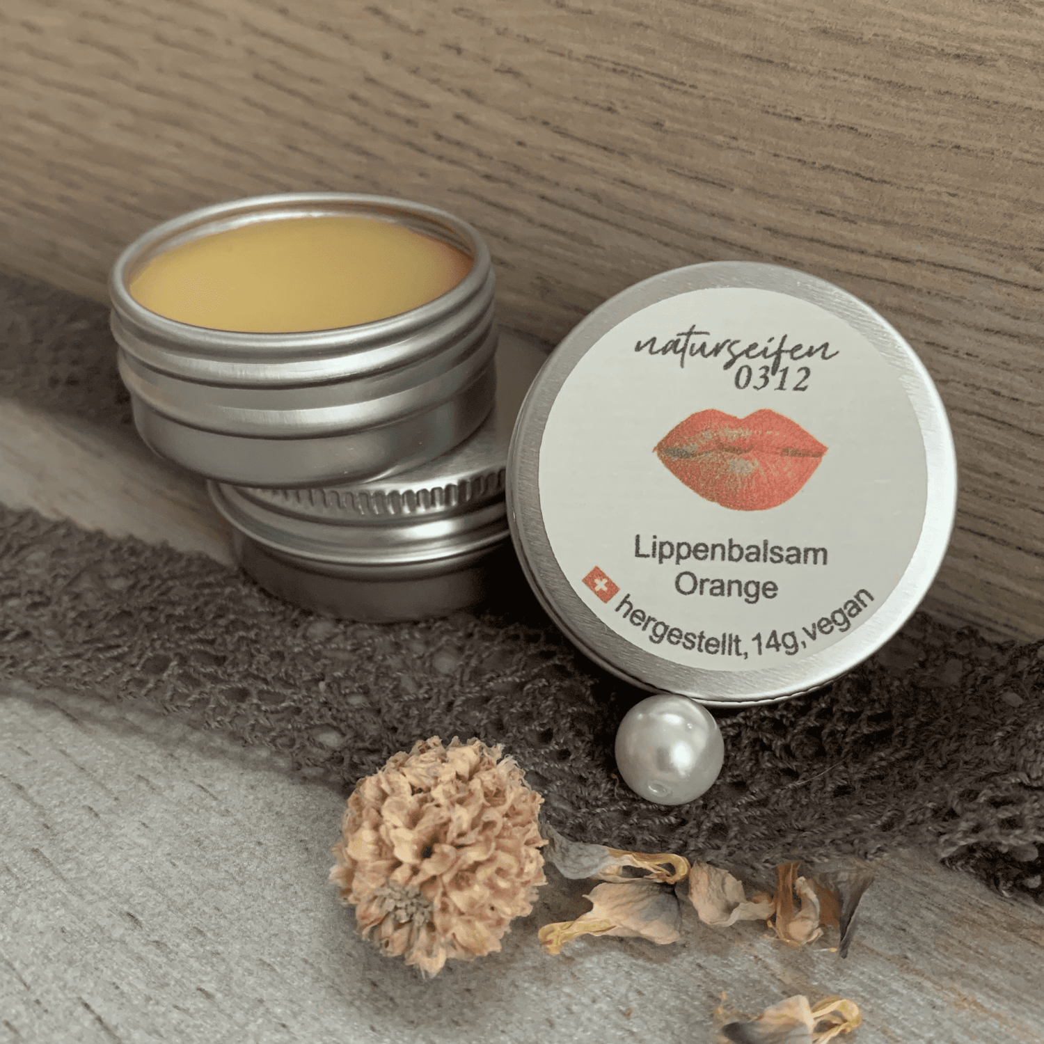 Lippenbalsam Orange, vegan in der Schraubdose